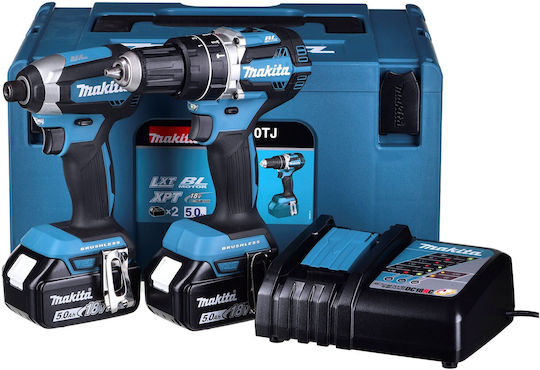 Makita DLX2180TJ Σετ Κατσαβίδι & Κρουστικό Δραπανοκατσάβιδο Brushless 18V με 2 Μπαταρίες 5Ah και Θήκη