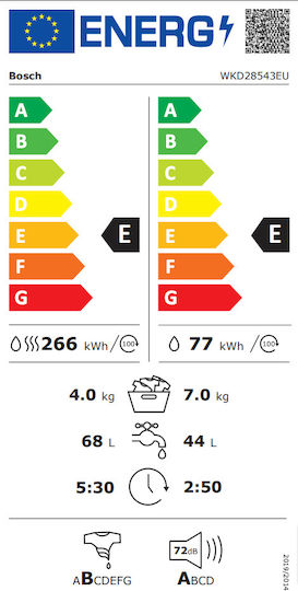 Bosch Πλυντήριο-Στεγνωτήριο Ρούχων 7kg/4kg Ατμού 1355 Στροφές με Wi-Fi