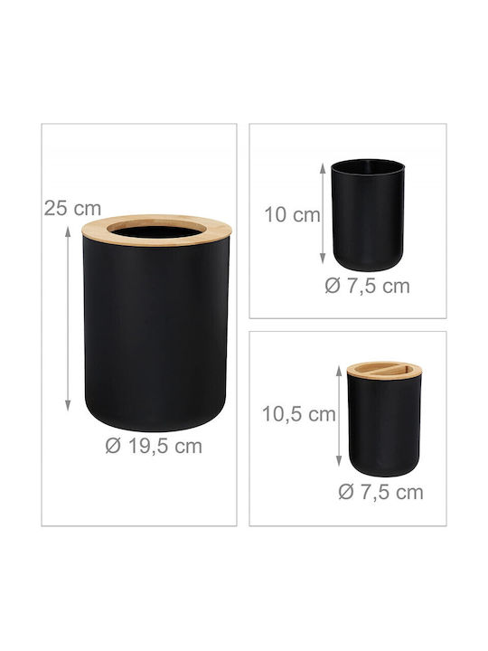 Relaxdays Set Accesorii Pentru Baie Din Plastic Negru 6 Bucăți
