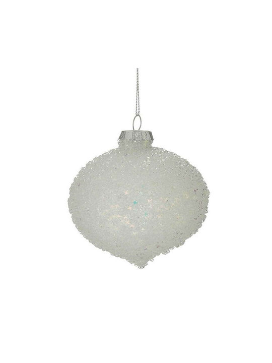 Inart Christmas Glass Ball Ornament White 8cm