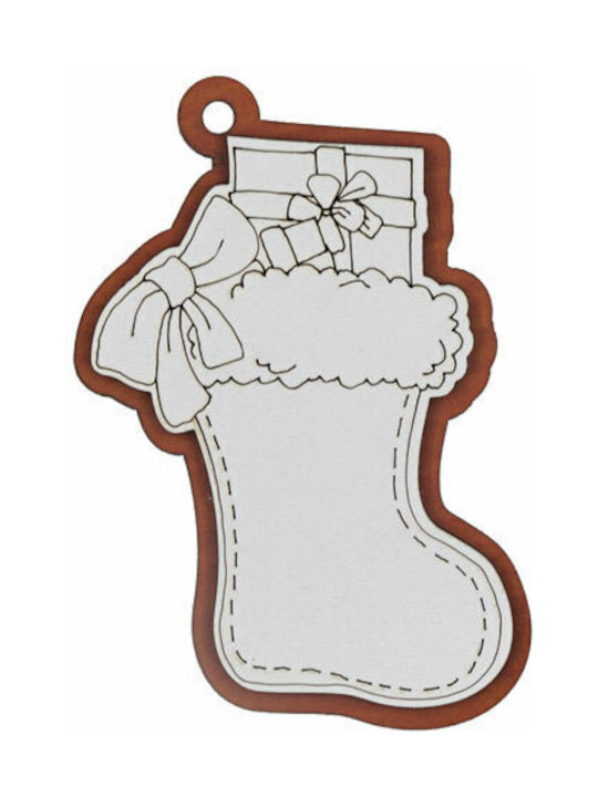 Christmas Wooden Boot Ornament Beige 8x8cm