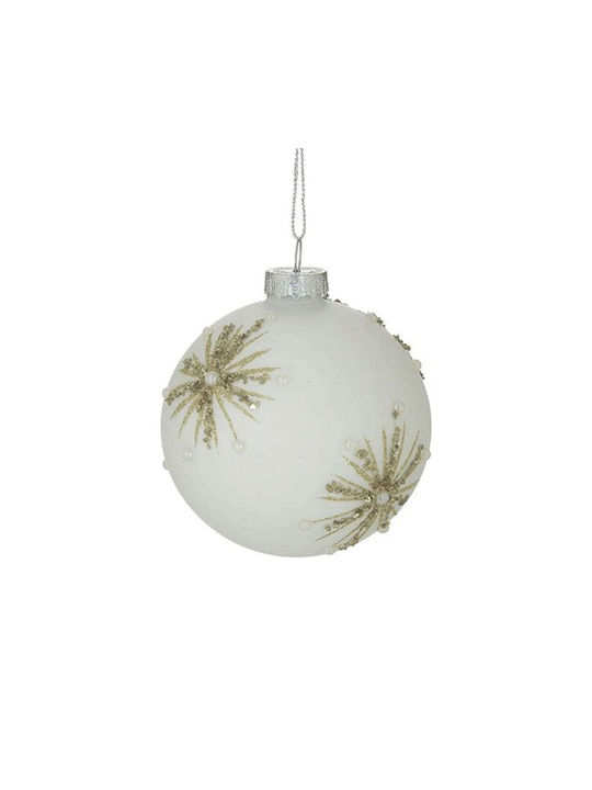 Inart Christmas Glass Ball Ornament White 8cm