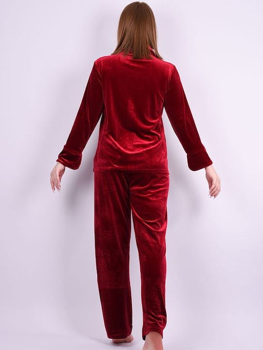 Modern Ocean Winter Damen Pyjama-Set Samt Bordeaux