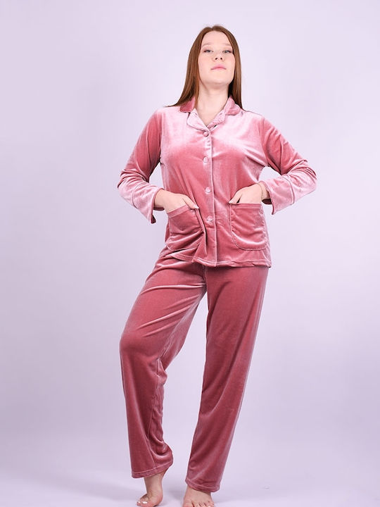 Modern Ocean Winter Damen Pyjama-Set Samt Rose