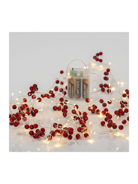 Κόκκινα Berries Weihnachtslichter LED 1.9für eine E-Commerce-Website in der Kategorie 'Weihnachtsbeleuchtung'. Warmes Weiß Batterie vom Typ Zeichenfolge mit Transparentes Kabel Eurolamp