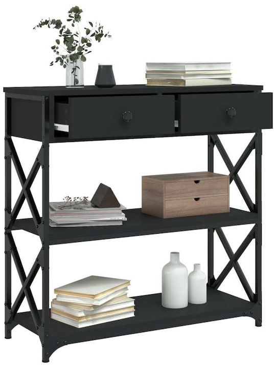 Console Table Wood & Metal Black Velvet-Black Metal L75xW28xH75cm