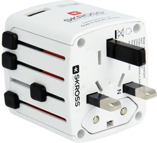 Skross Steckdosenadapter in Universal mit 2 USB-Steckdosen