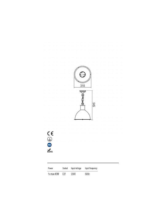 Redo Group Outdoor Hanging Ceiling Light E27 in Black Color 9527