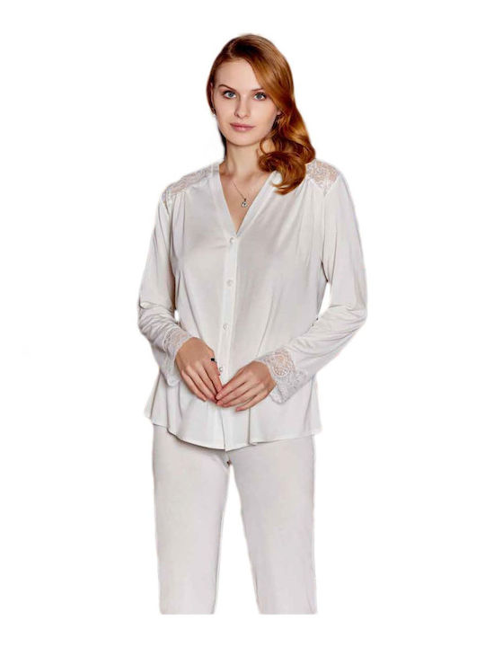 FMS Winter Damen-Schlafanzug-Set in Ecru Wanda