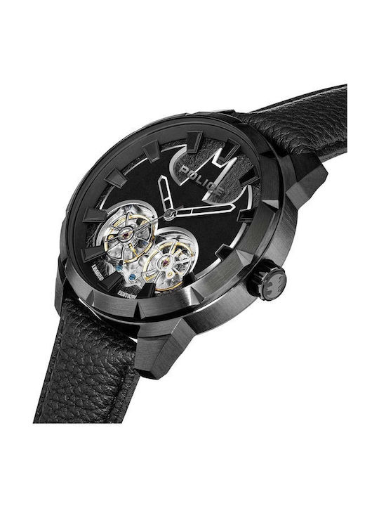 Police Batman Watch Automatic with Black Leather Strap