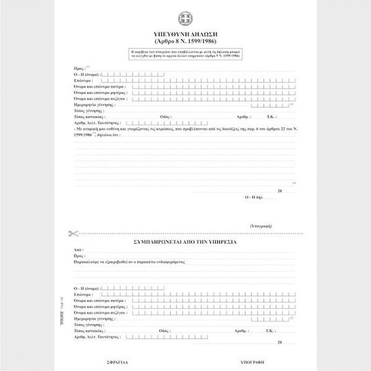 Typofix Υπεύθυνη Δήλωση Διάφορα Έντυπα 100 Φύλλα
