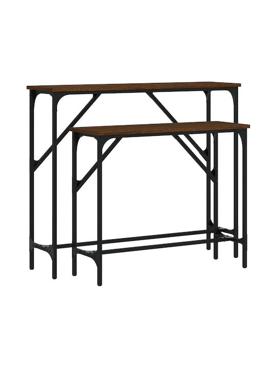 Console Table Wood & Metal Brown Oak L95xW26xH80cm