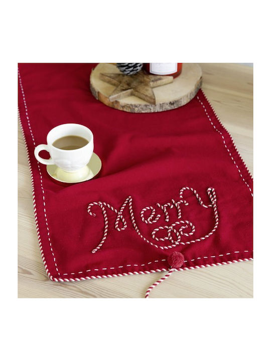 Nima Merry Christmas Tablecloth Runner Fabric Red L160xW40cm.