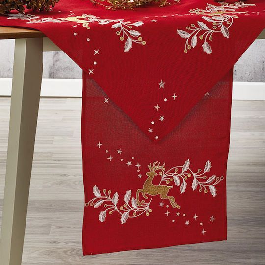 Whitegg Christmas Tablecloth Runner Fabric Red L175xW40cm.