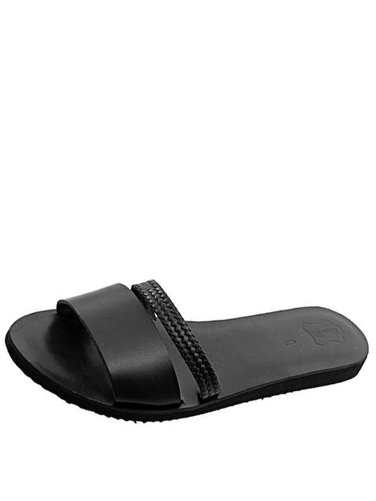 Rombas Leather Women's Flat Sandals in Black Color