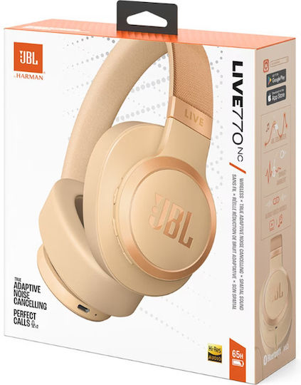 JBL Live 770NC Kabellos / Kabelgebunden Über Ohr Kopfhörer mit 65 Stunden Betriebszeit und Quick Charge Sandstone