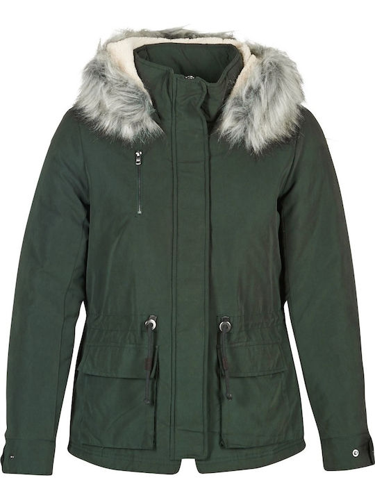 Women's for Hiking Short Parka Jacket for Winter with Detachable Hood Khaki