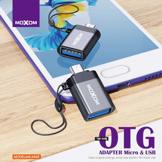Moxom Конвертор Micro USB Мъжки В USB-A Женски Сив 1 Брой MX-AX63