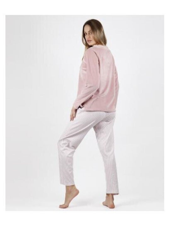 Admas Winter Damen Pyjama-Set Samt Rose