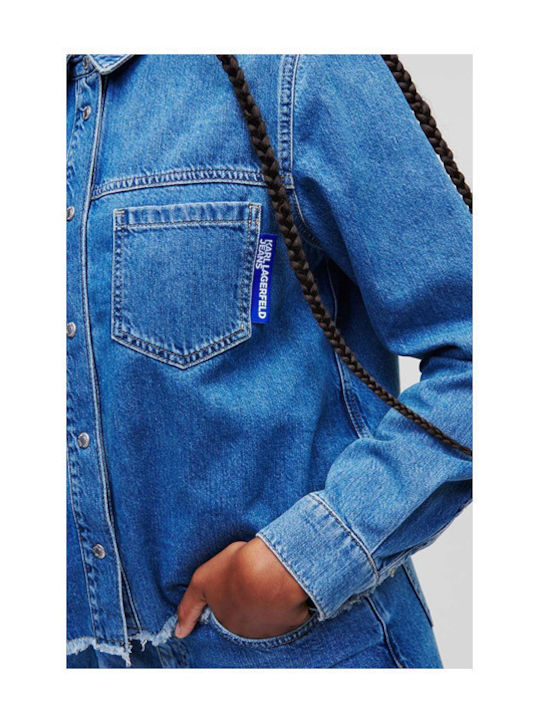 Langärmelig Damen Denim Hemd Blue