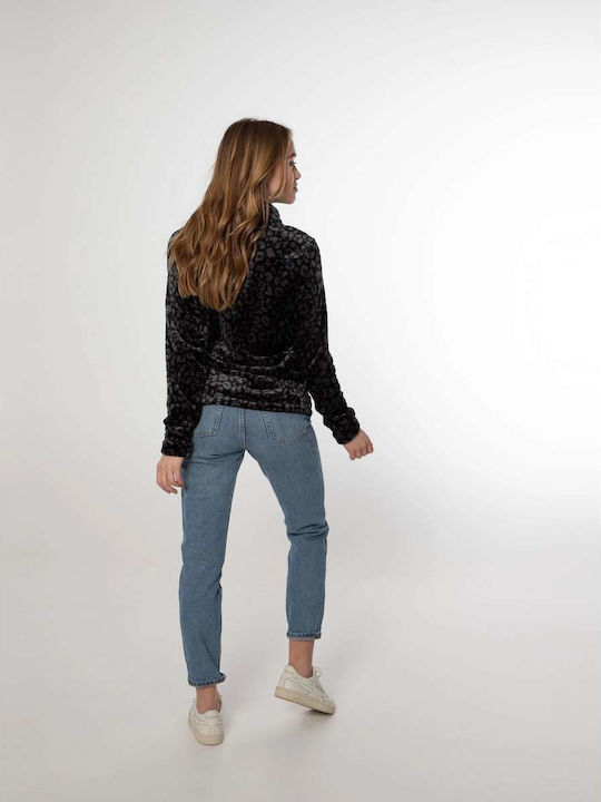 Fleece Γυναικεία Ζακέτα με Φερμουάρ Black