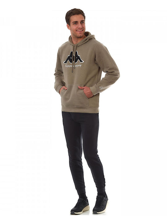 Kappa Herren Sweatshirt mit Kapuze und Taschen Haki