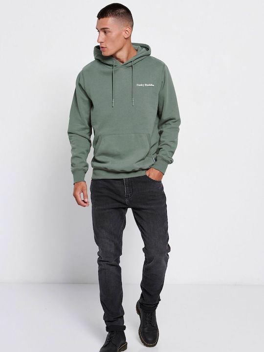 Funky Buddha Herren Sweatshirt mit Kapuze und Taschen Khaki