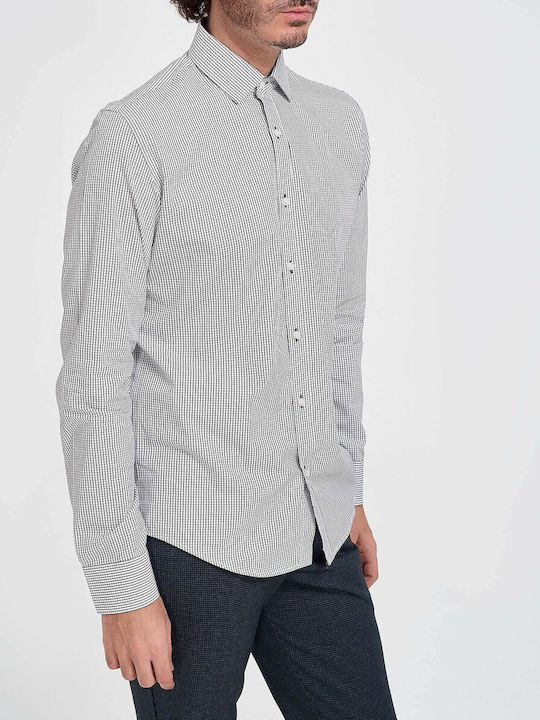 Rook Men's Shirt Long Sleeve Cotton Checked Grey