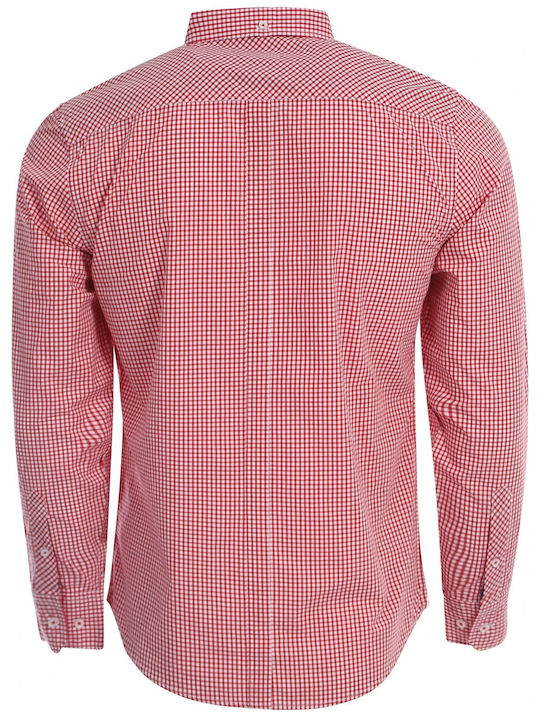 Le Shark Men's Shirt Long Sleeve Cotton Checked Red