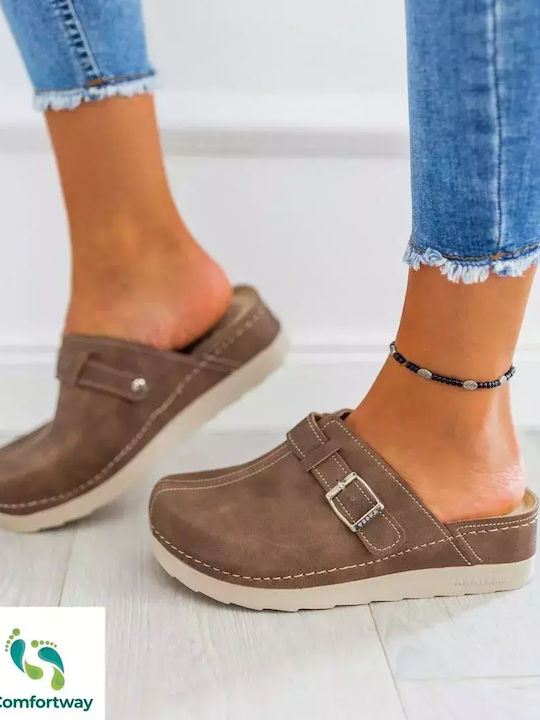 Vesna Γυναικεία Δερμάτινα Ανατομικά Σαμπό Light Brown
