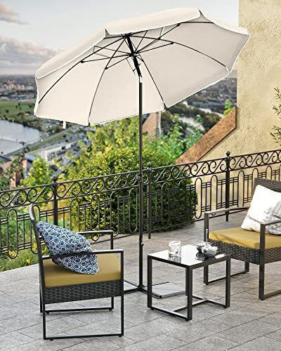 Songmics Folding Beach Umbrella Diameter 1.6m with UV Protection Beige