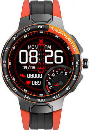 Aoke E15 44mm Smartwatch with Heart Rate Monitor (Black Case / Black-Orange Silicone Strap)