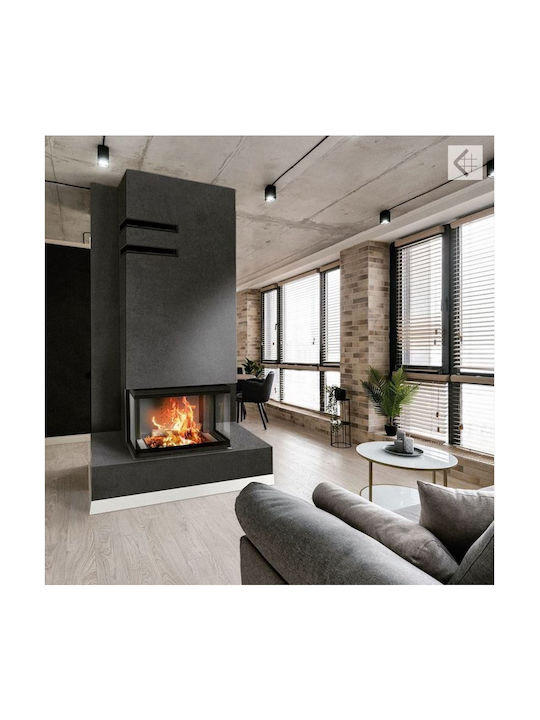 Kratki Kaminofen Gas Warmluft 15kW Dreiseitige mit fester Tür Geschlossenes Ausdehnungsgefäß Schwarz