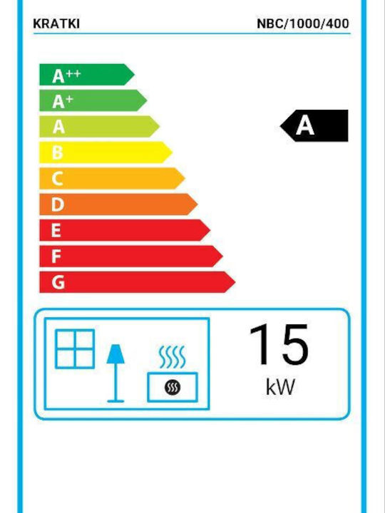Kratki Kaminofen Gas Warmluft 15kW Dreiseitige mit fester Tür Geschlossenes Ausdehnungsgefäß Schwarz
