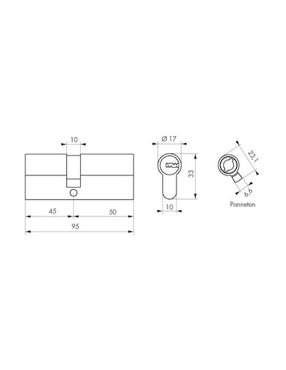 Thirard Lock Cylinder Security 95mm (45-50) with 5 Keys Silver