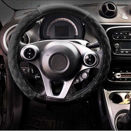 Auto Gs Car Steering Wheel Cover with Diameter 38cm made of Leatherette Black with Black Stitching