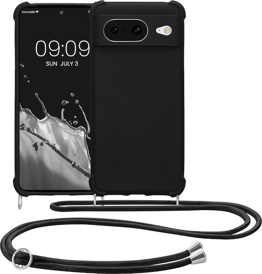 KWmobile Matte Umschlag Rückseite Silikon mit Band Schwarz (Google Pixel 8)
