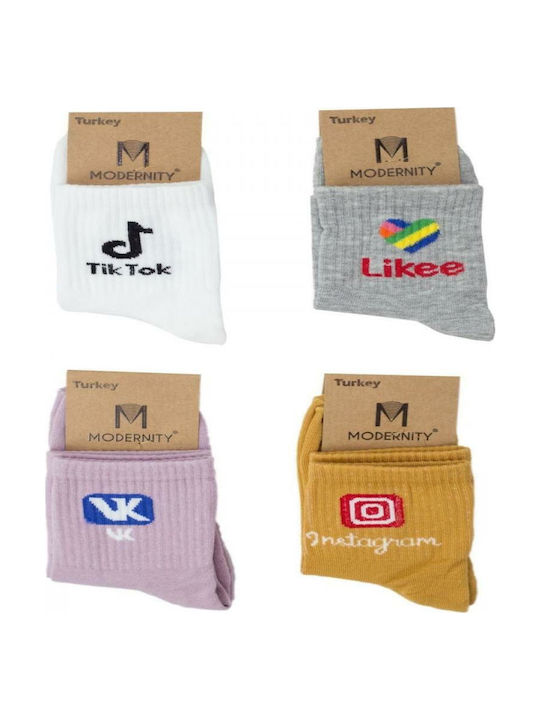 Modernty Social Media Γυναικείες Κάλτσες Πολύχρωμες 4Pack