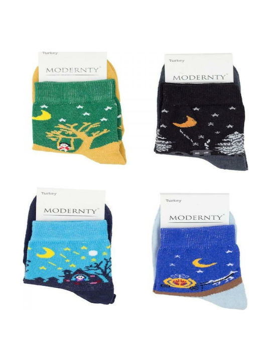 Modernty Moon Γυναικείες Κάλτσες με Σχέδια Πολύχρωμες 4Pack