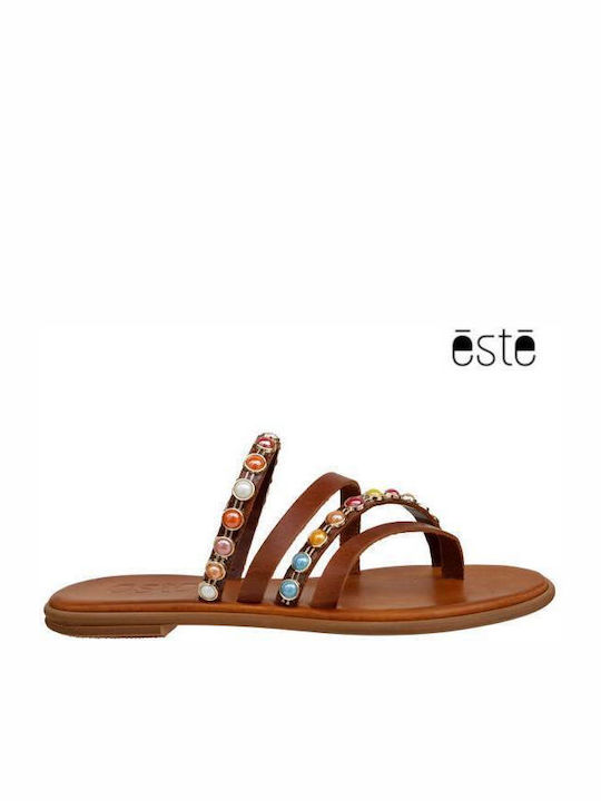 Este Women's Flat Sandals in Tabac Brown Color