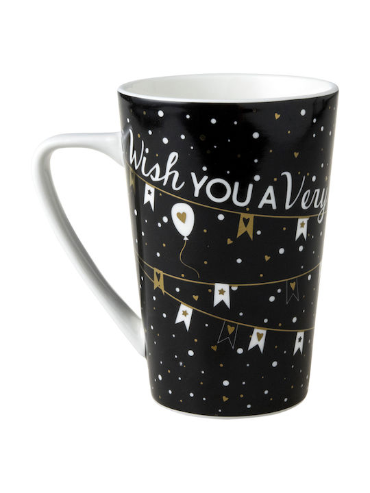 Dutch Rose Happy Birthday Schwarze XL Keramik Tasse 430ml
