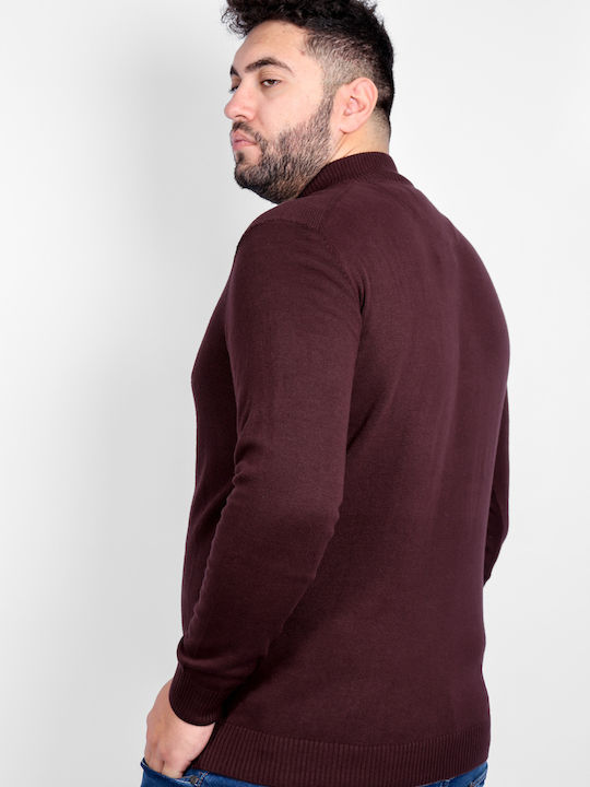 Double Knit-58 Men's Long Sleeve Sweater with Zipper Burgundy KNIT-58