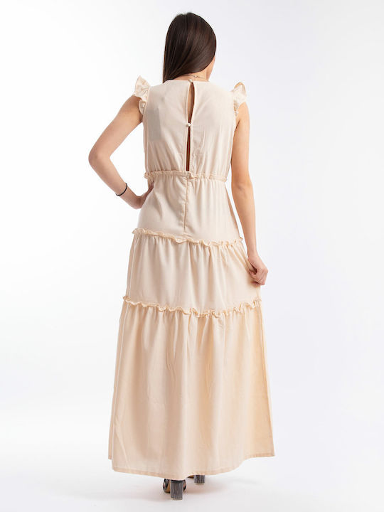Summer Maxi Dress with Ruffles Beige