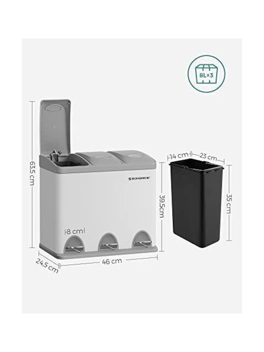 Songmics Coș de Reciclare Metal cu Pedală Alb 8lt 1buc