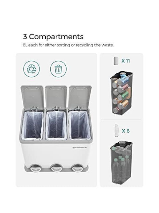 Songmics Coș de Reciclare Metal cu Pedală Alb 8lt 1buc