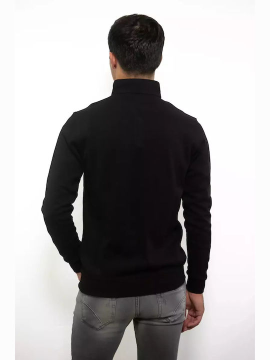 Side Effect Herren Langarm-Pullover Ausschnitt mit Reißverschluss BLACK