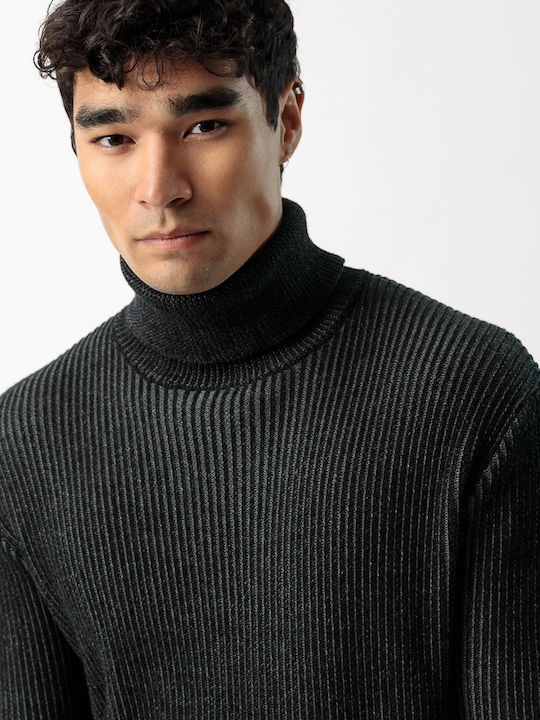 Devergo Men's Long Sleeve Sweater Turtleneck Black