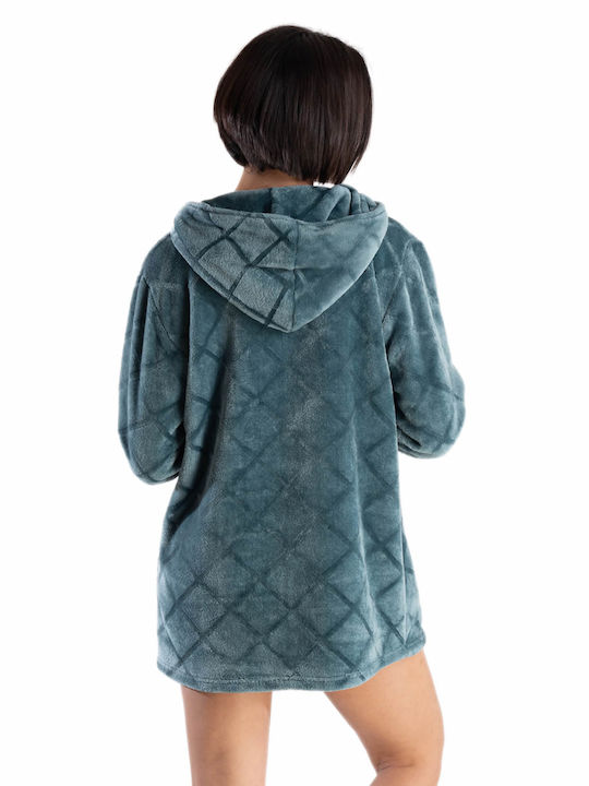 Rachel Women's Winter Fleece Cardigan Pajama Turquoise