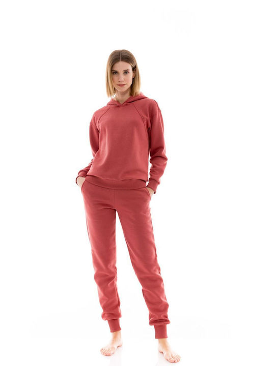 Pink Label Winter Damen Pyjama-Set Earth Red