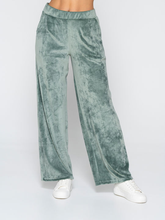 High Waist Sweatpants Flared Velvet Mint